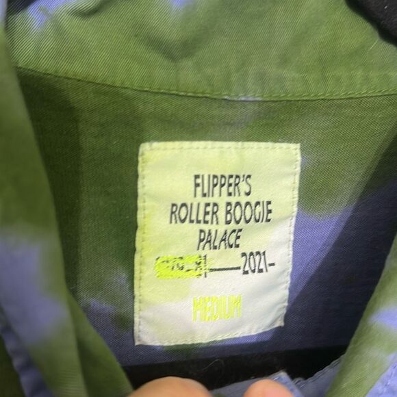 Flipper's Roller Boogie Palace Mens Blue Green Cotton Tie Dye‎ Polo Shirt Medium - Picture 4 of 7